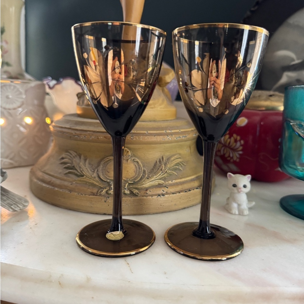 Vintage Romanian Smoked Cordial Glasses Set of 2